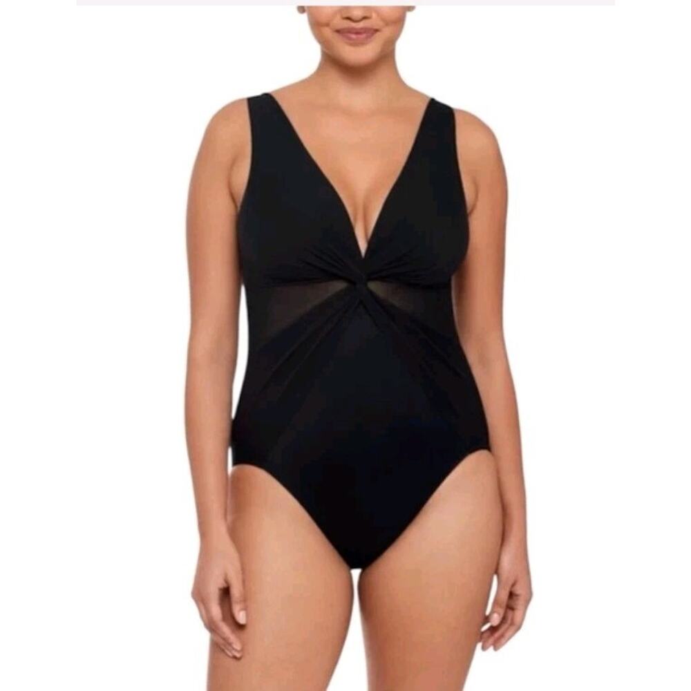 Miradonna Miraclesuit Illusion Swimsuit One Piece Black 14 Sheer Mesh Sides New